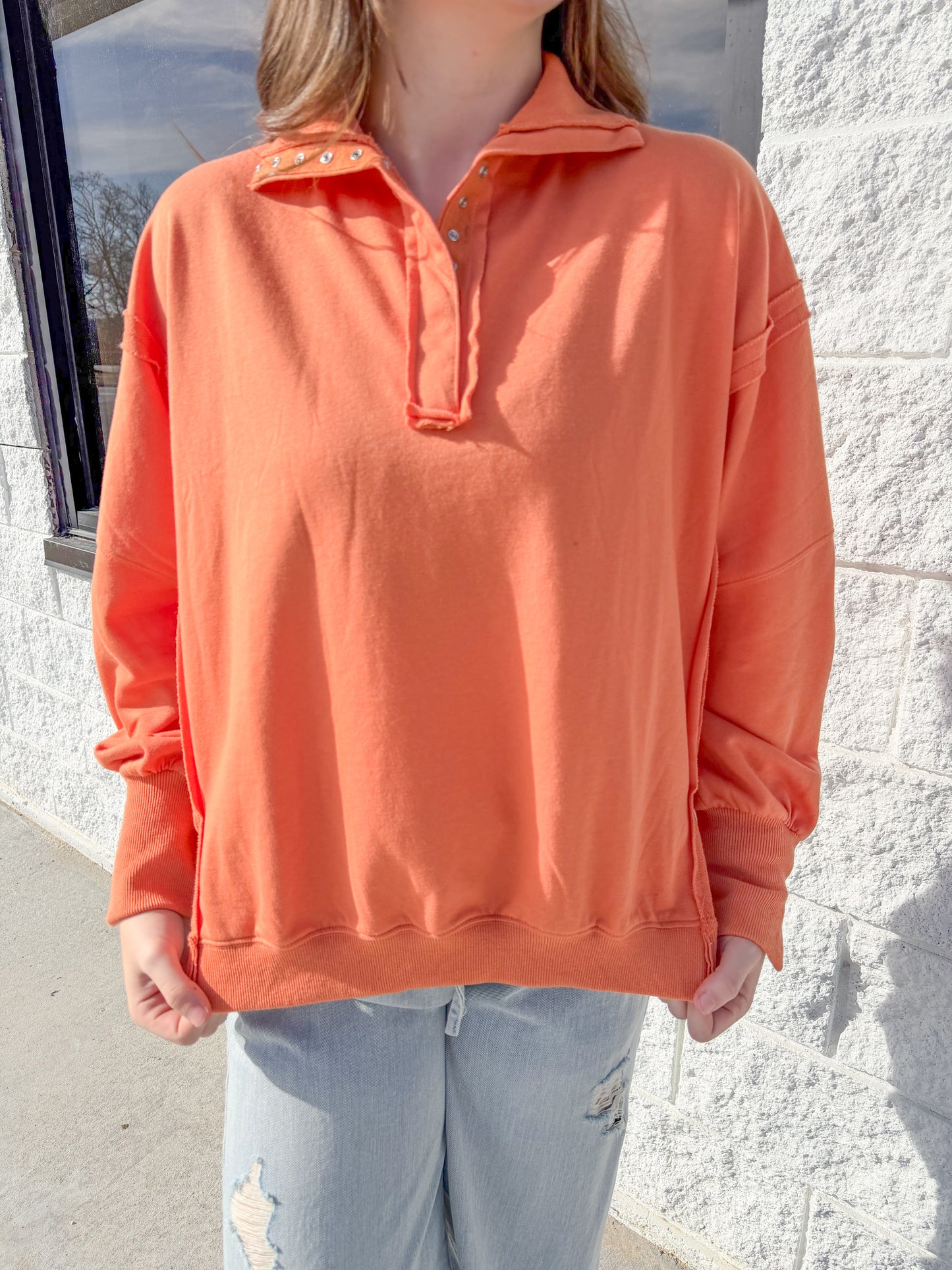 Tamika Henley Sweatshirt, Dusted Clay