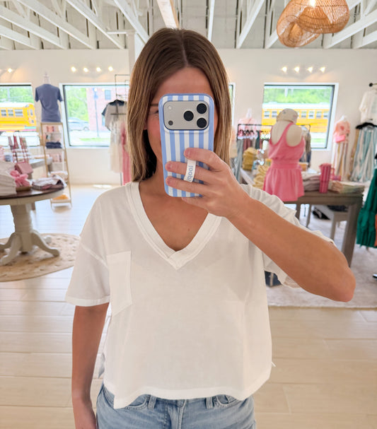 Washed V Neck Boxy Knit Top, White