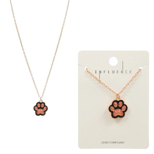 3D Paw Enamel Pendant Short Necklace