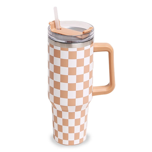 40oz Checkered Tumbler, Khaki