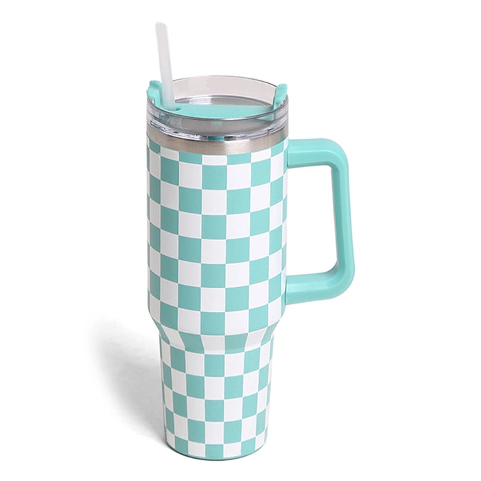 40oz Checkered Tumbler, Turquoise