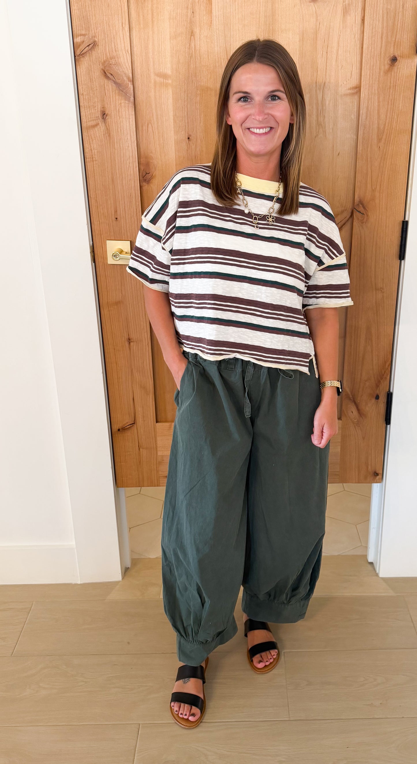 Striped Boxy T-Shirt, Forest Cream