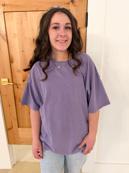 Oversized Mineral Wash T-Shirt, Dusty Purple