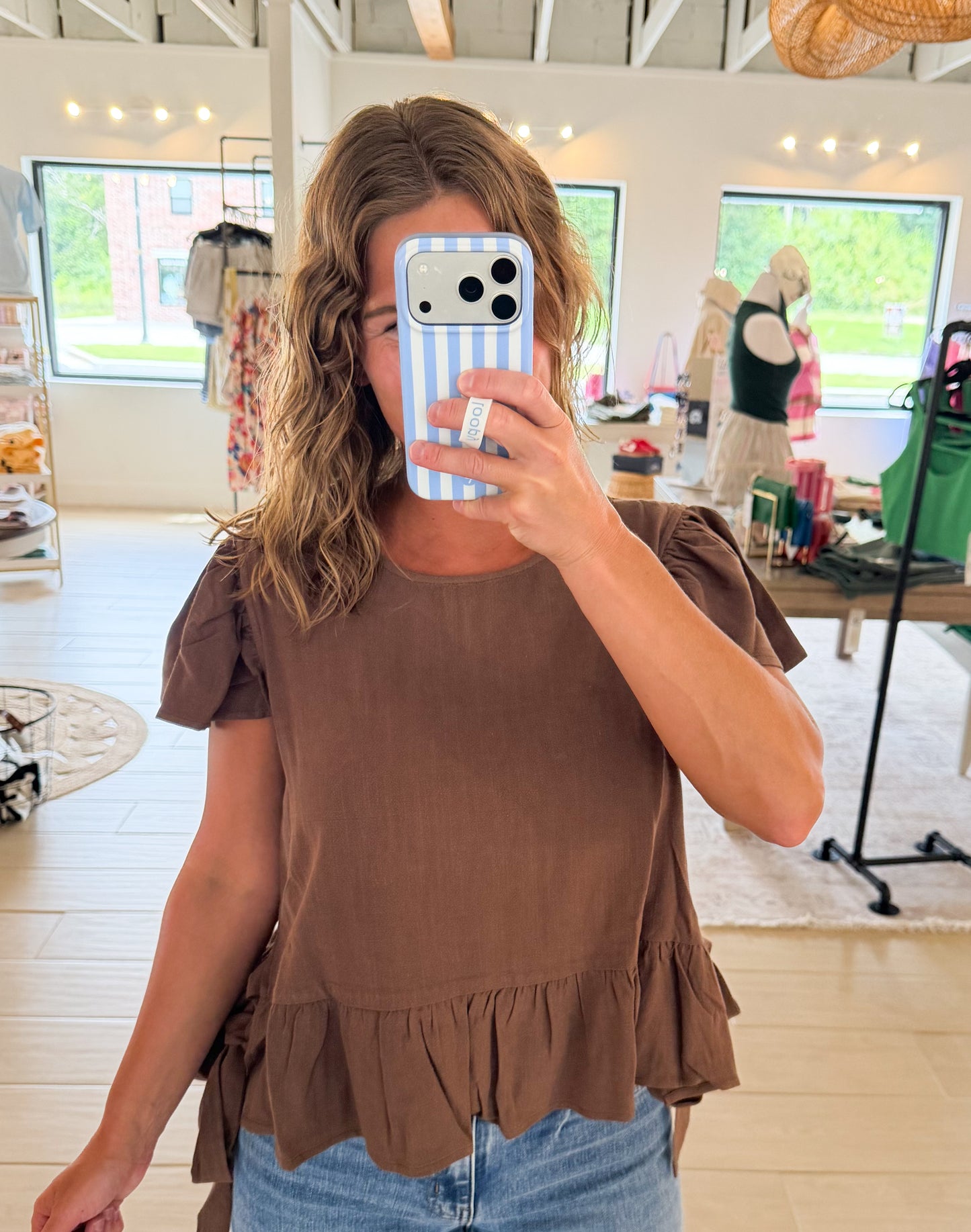 Flutter Sleeve Ribbon Side Tie Top