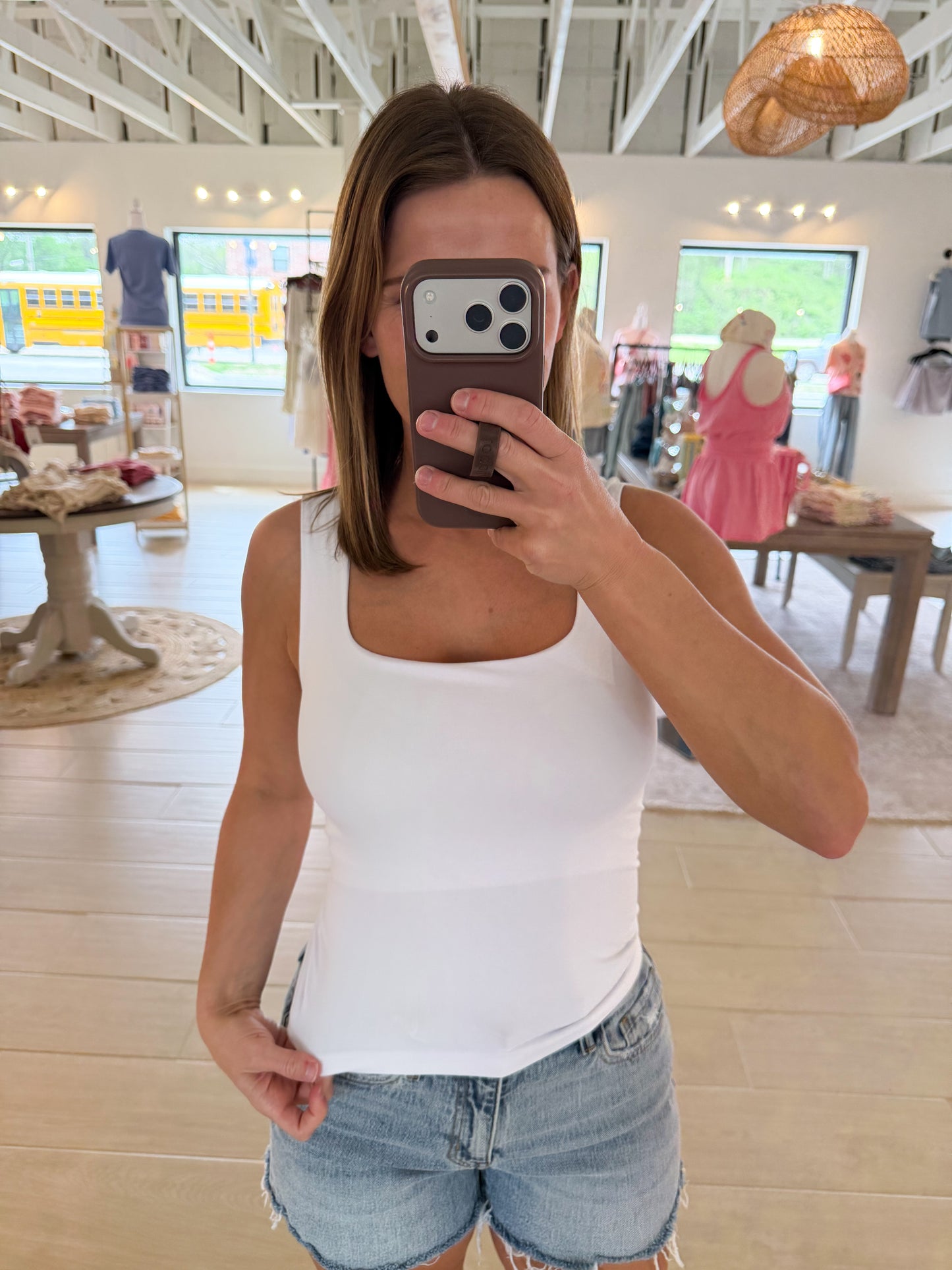 Square Top Tank, White