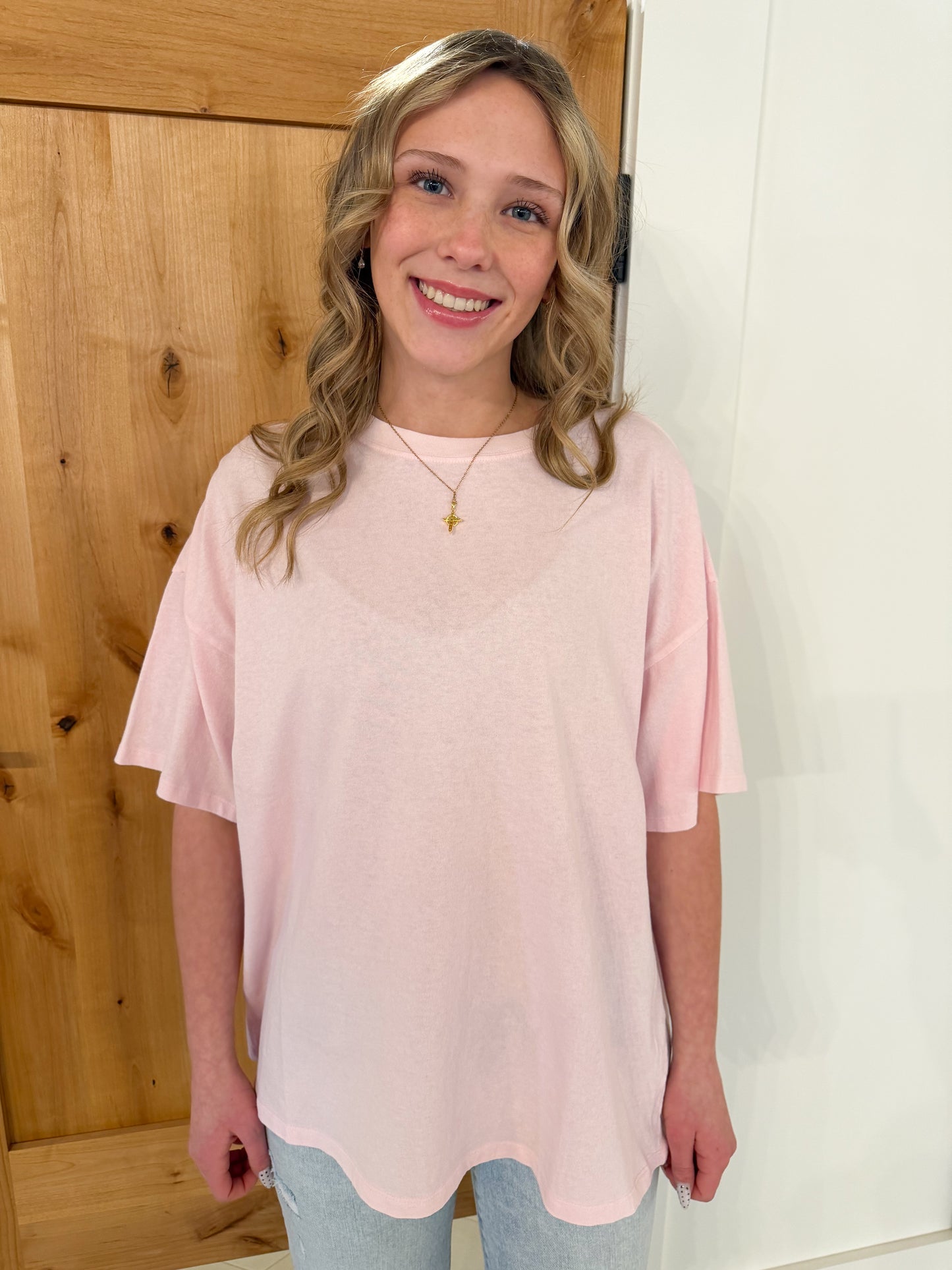 Oversized Mineral Wash T-Shirt, Soft Pink