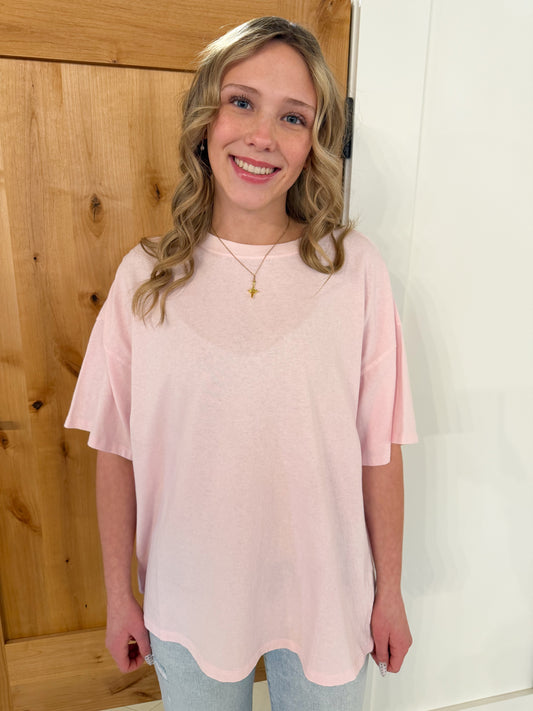 Oversized Mineral Wash T-Shirt, Soft Pink
