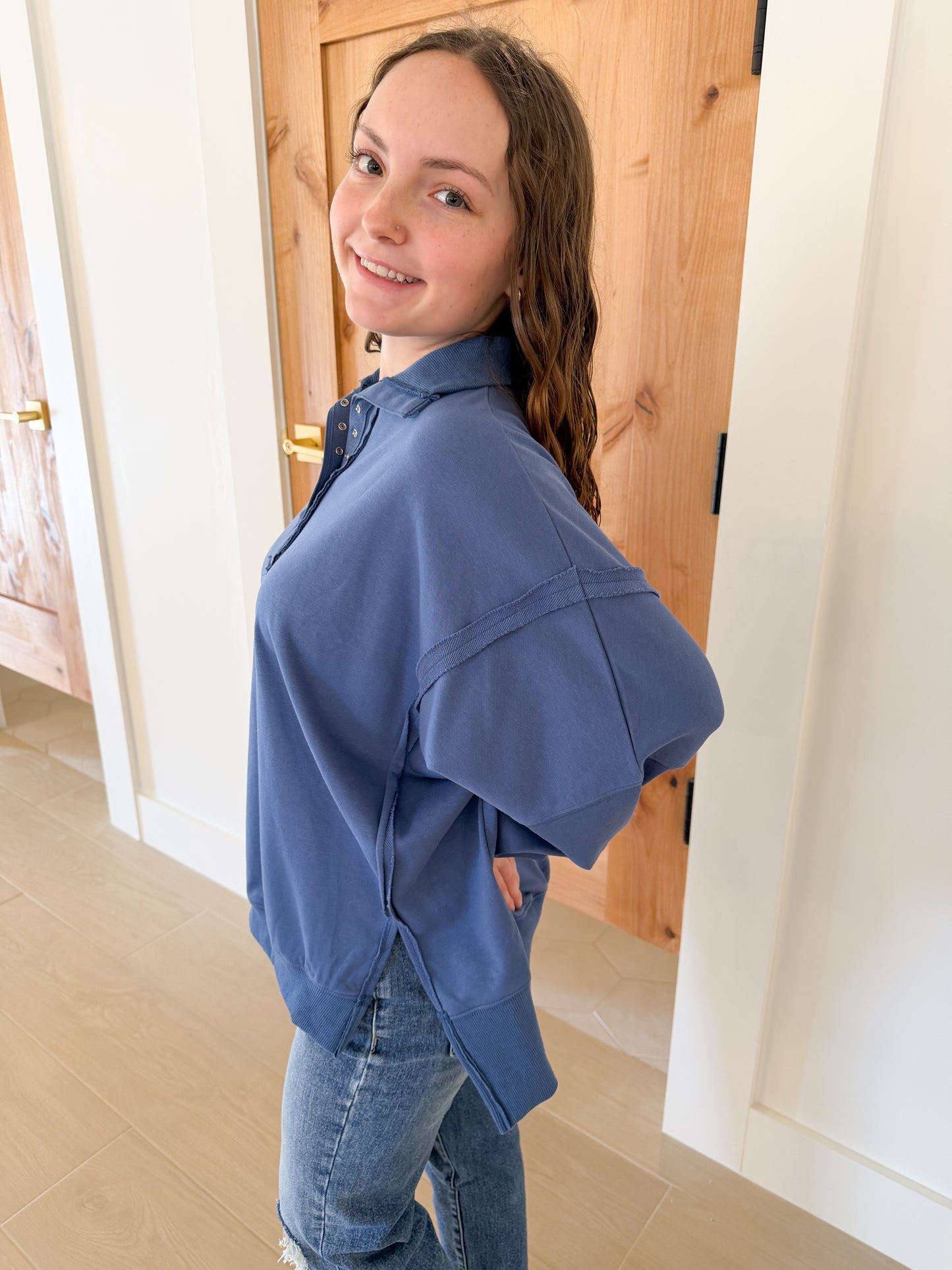 Tamika Henley Sweatshirt, Blue