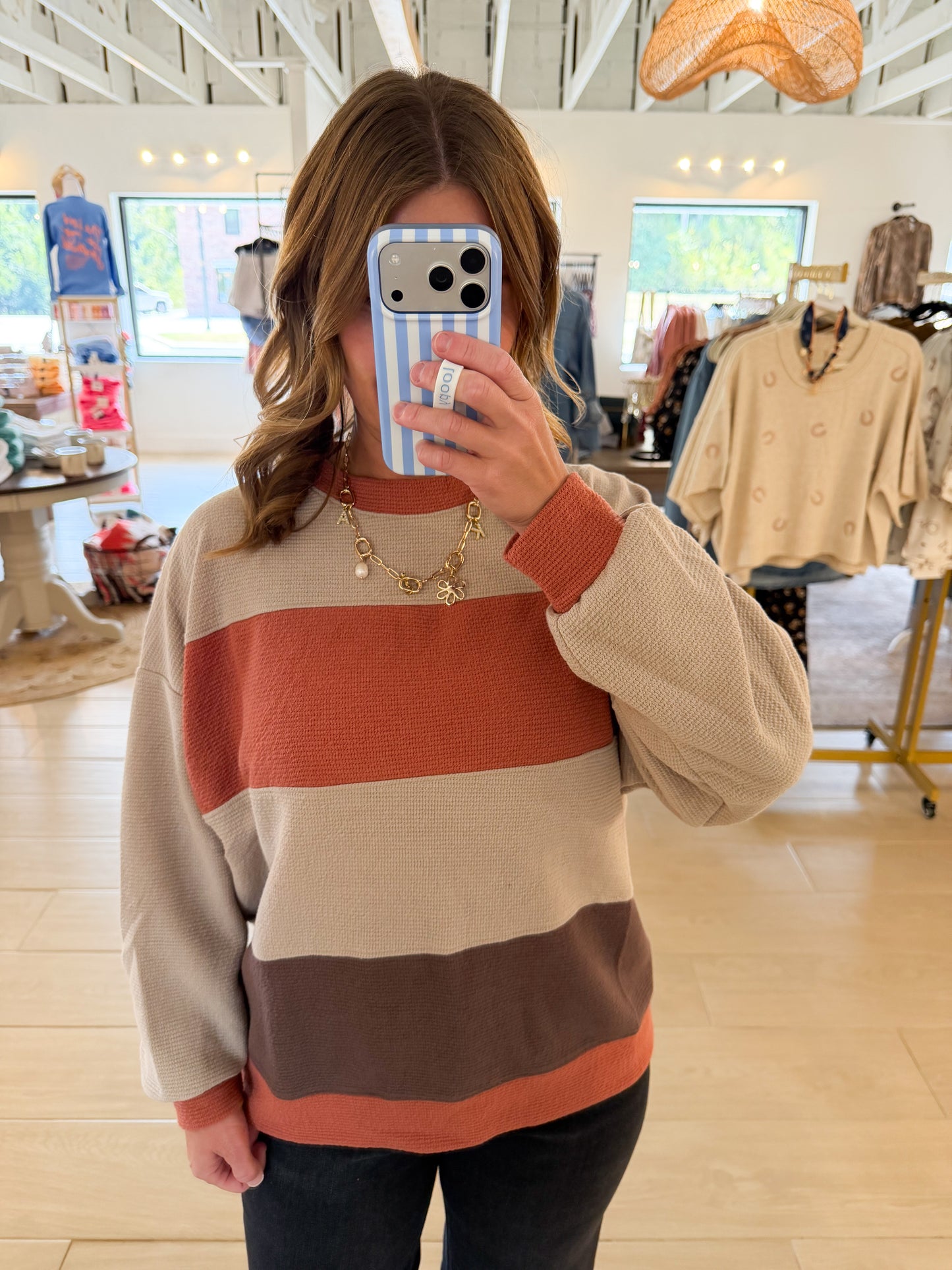 Colorblock Round Neck Top