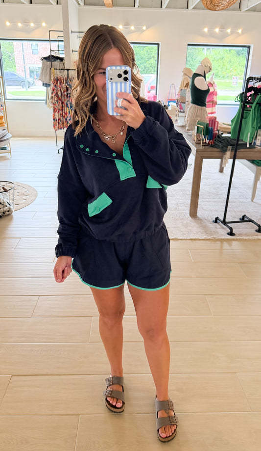 French Terry Playful Set, Navy/Mint Green