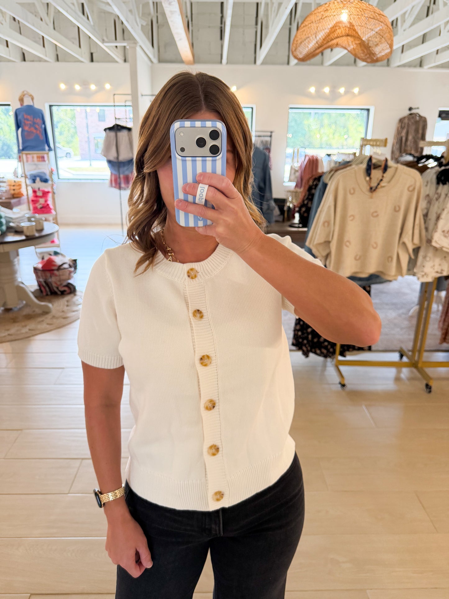 Button Down Short Sleeve, Ivory