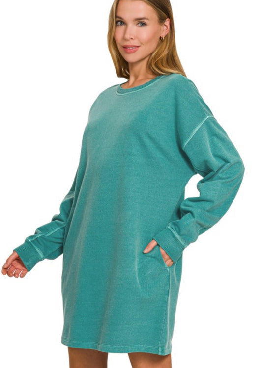 Washed Tunic Dress, Teal