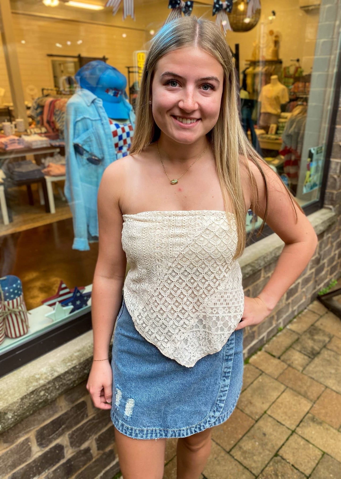 Lace Bandana Top, Ecru