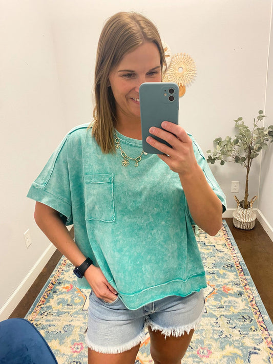 Washed Exposed Seam Oversized Tee, Kelly Green