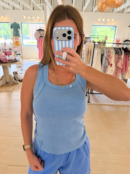 Mineral Washed Cotton Rib Tank, Aqua Splash