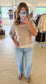 Stripe Contrast Half Sleeve Sweater, Khaki