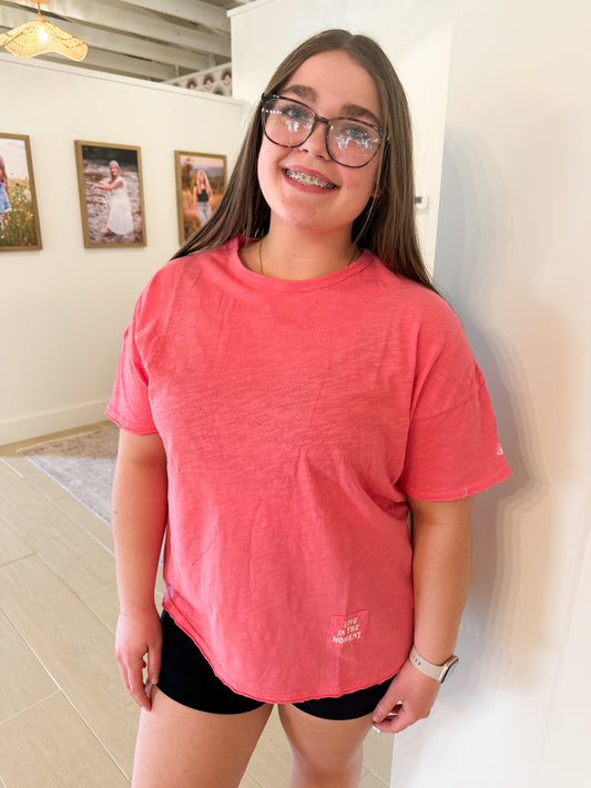 Not So Basic Mineral Wash Tee- Live in the Moment