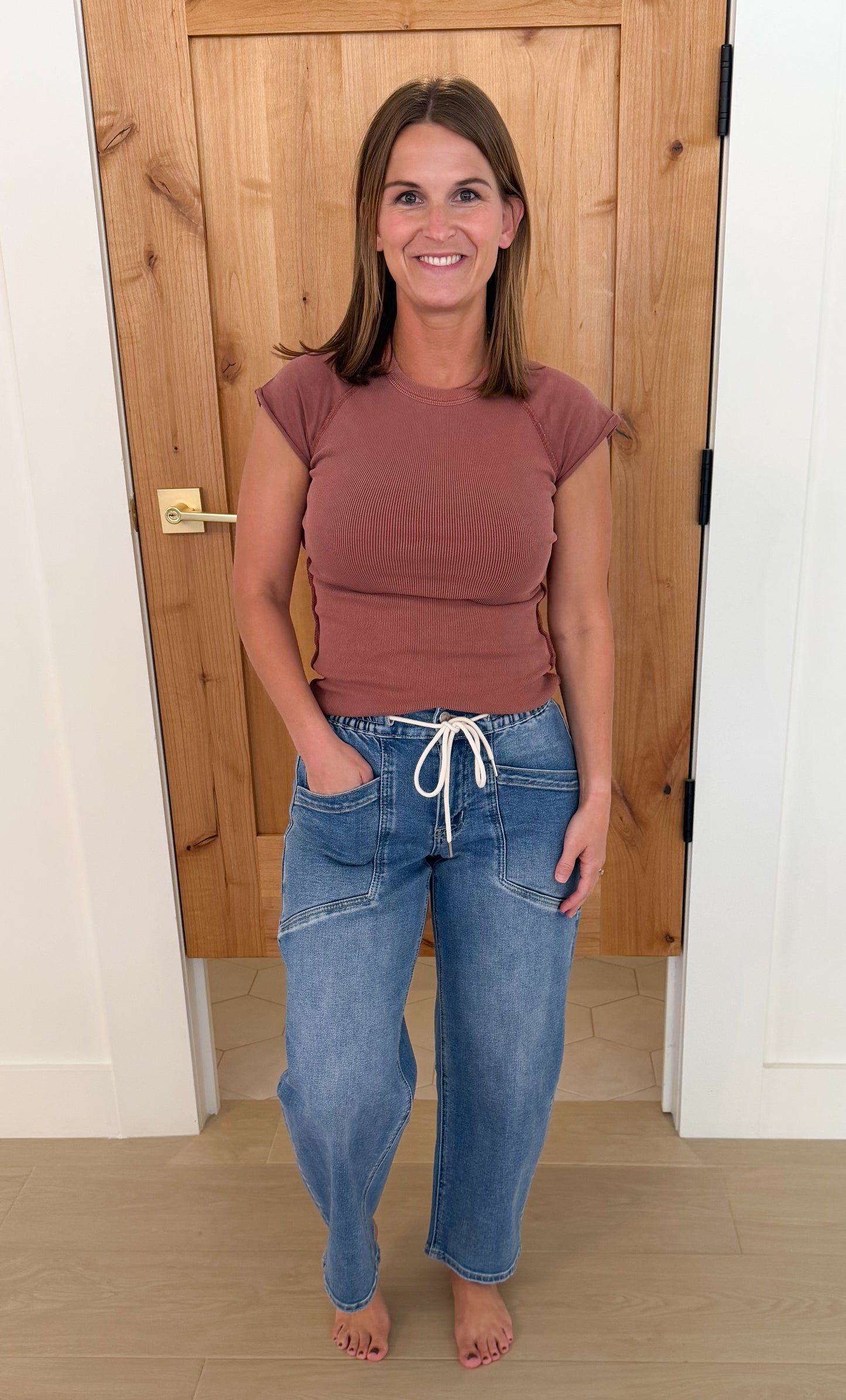 Raglan Short Sleeve Knit Top, Terracotta