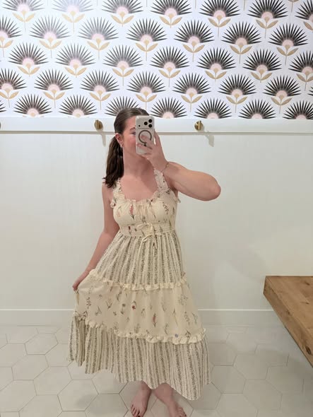 Floral Colorblock Ruffle Tiered Midi Dress