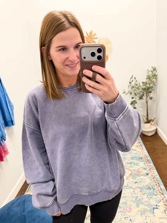 Acid Washed Oversized Fleece Pullover, Marlin