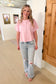 Boxy Fit Henley Short Sleeve Knit Top, Light Pink