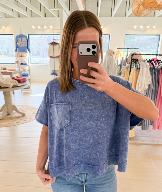 Halo Washed Oversized Top, Navy