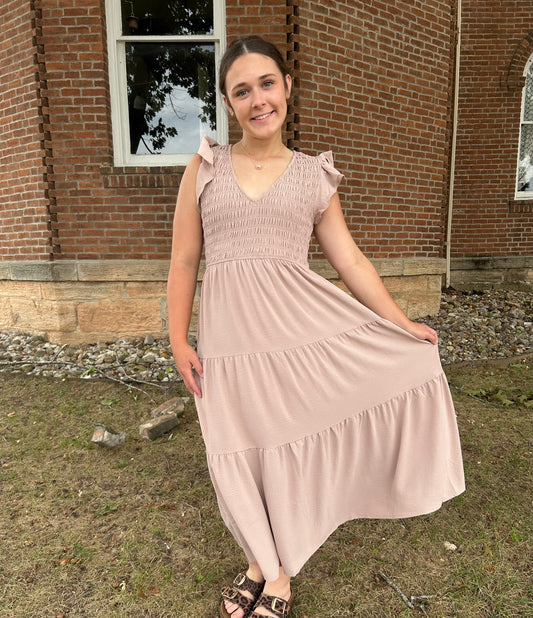 Flutter Sleeve Maxi Dress, Khaki