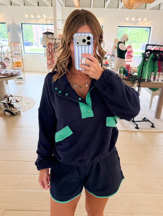 French Terry Playful Set, Navy/Mint Green