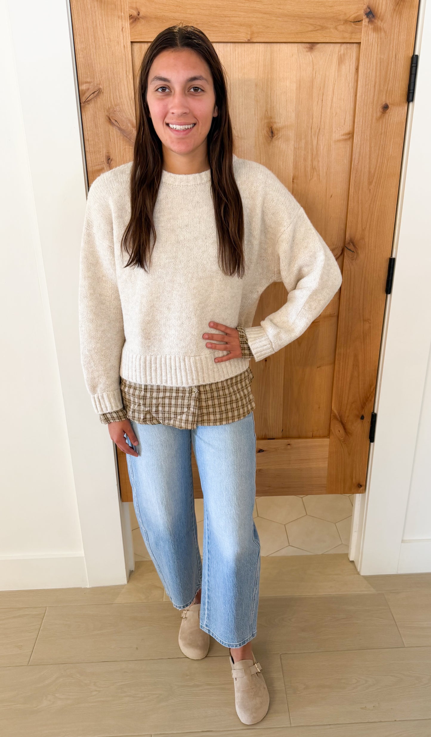 Country Road Layered Plaid Hem Sweater