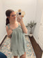 Mineral Washed Shoulder Tie Mini Dress, Sage