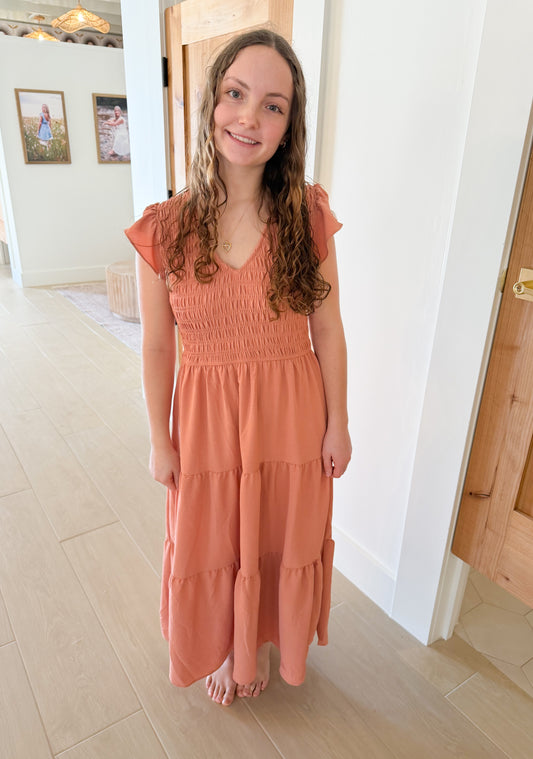 Flutter Sleeve Maxi Dress, Peach