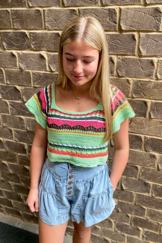 The Cali Crochet Top, Mint Multi
