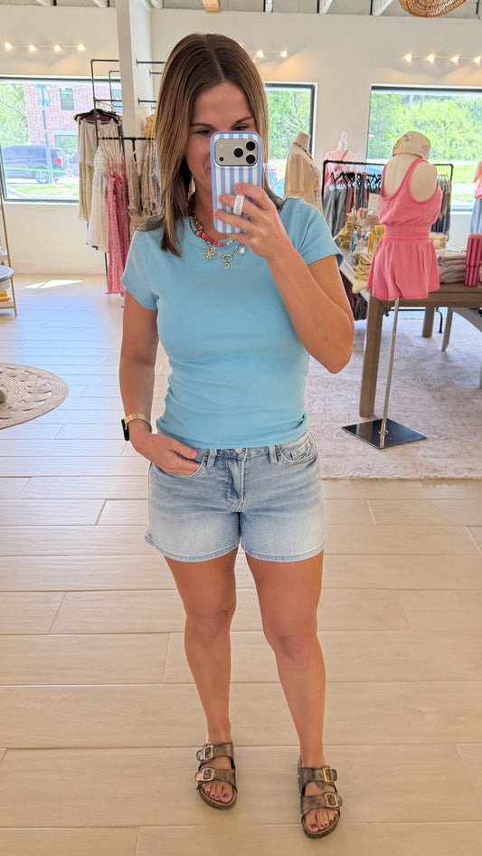 Lovervet High Rise Light Wash Shorts