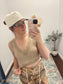 V-Neck Sleeveless Lace Solid Tank Top, Dried Taupe