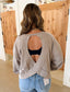 Cotton Slub Open Back Long Sleeve, Taupe