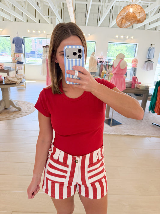 Basic Ribbed Tee, Red