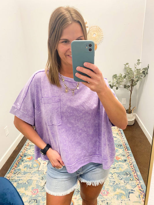 Washed Exposed Seam Oversized Tee, Violet