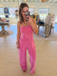Mineral Wash Strapless Wide-Leg Jumpsuit, Fuschia