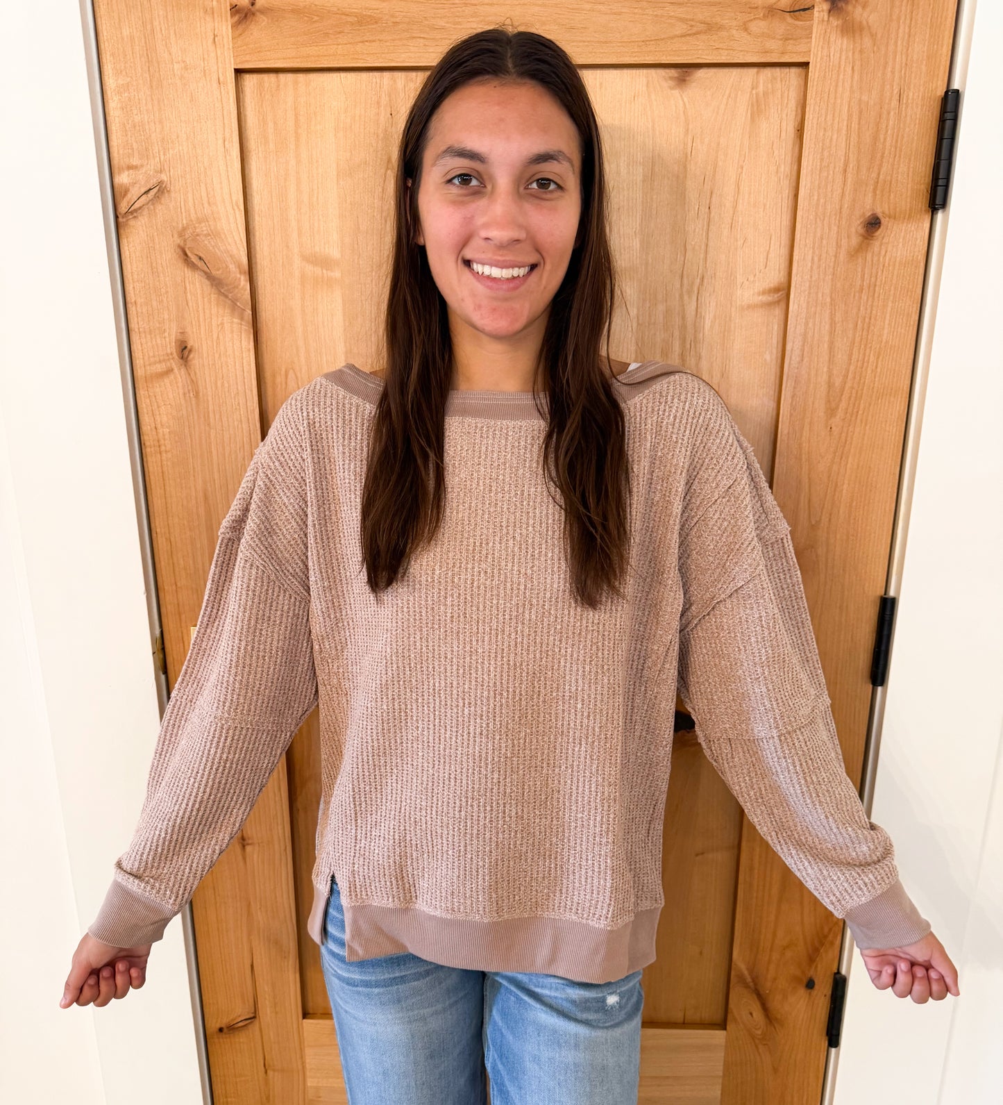 Boat Neck Waffle Knit Top, Multiple