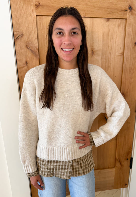 Country Road Layered Plaid Hem Sweater