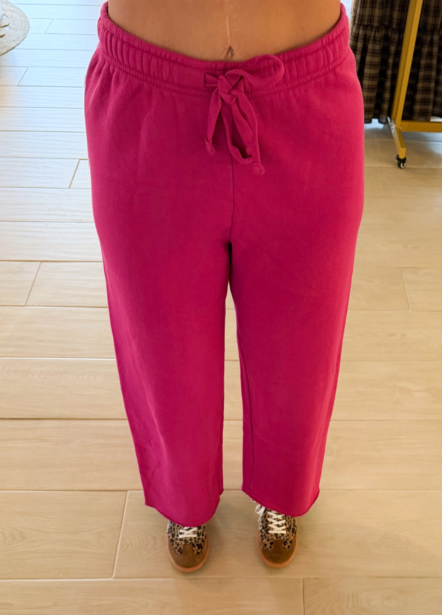 Malibu Wide-Leg Fleece Pants, Plum Pink