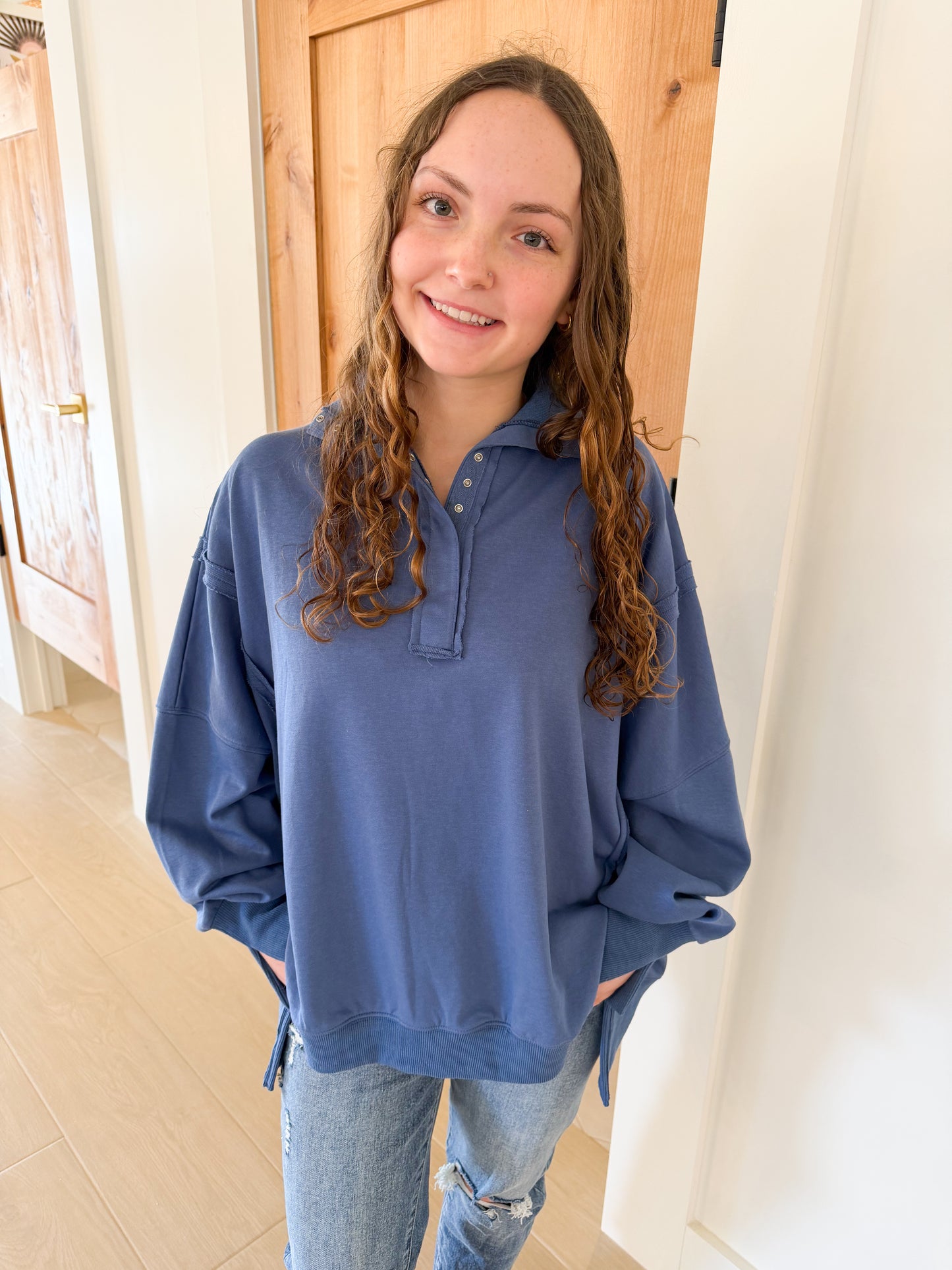 Tamika Henley Sweatshirt, Blue