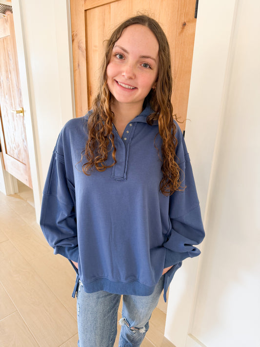 Tamika Henley Sweatshirt, Blue