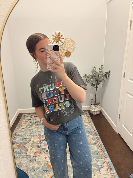 Heart Printed Denim Jeans