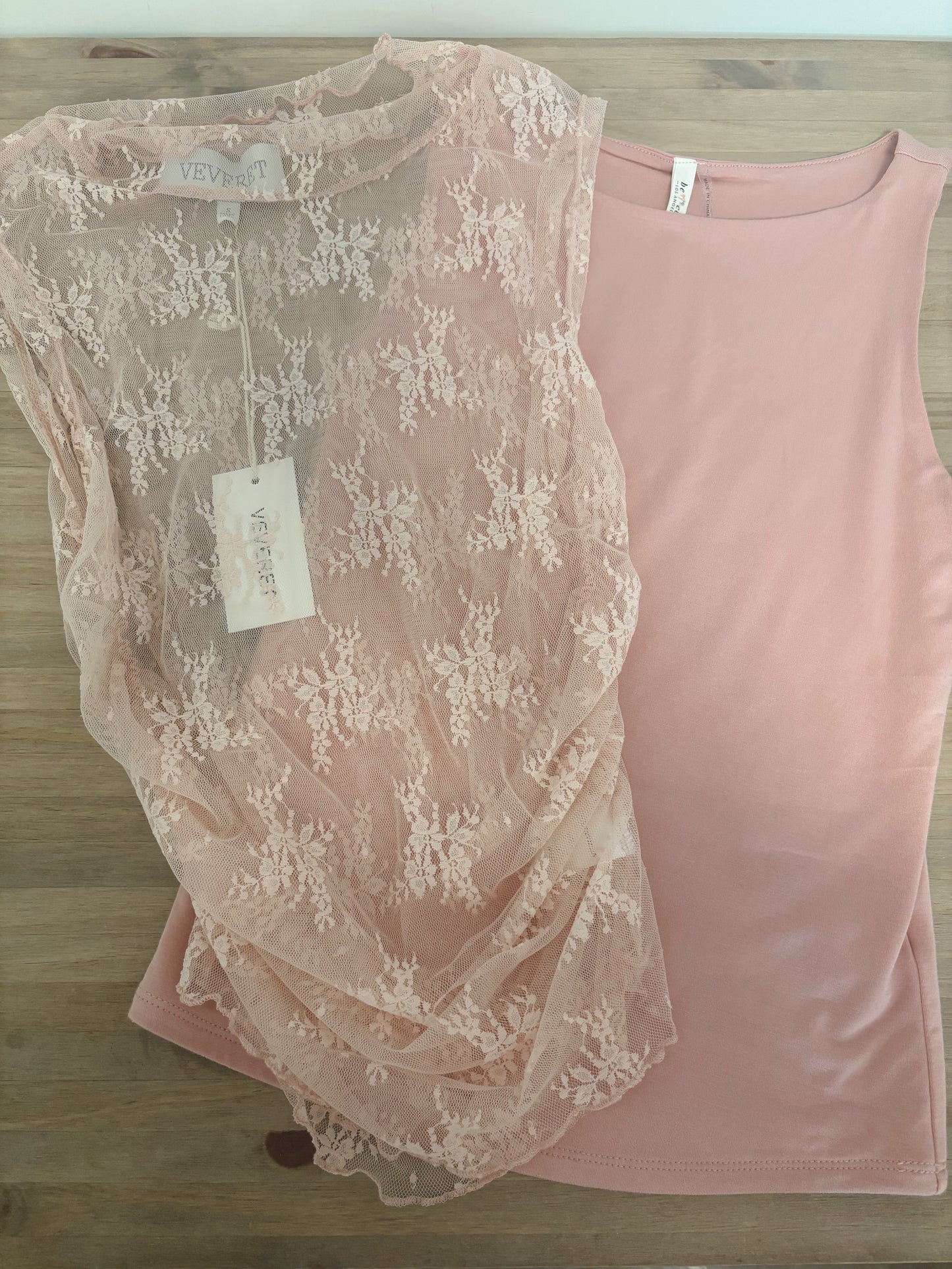 Lace Sleeveless Mesh Top, Pink