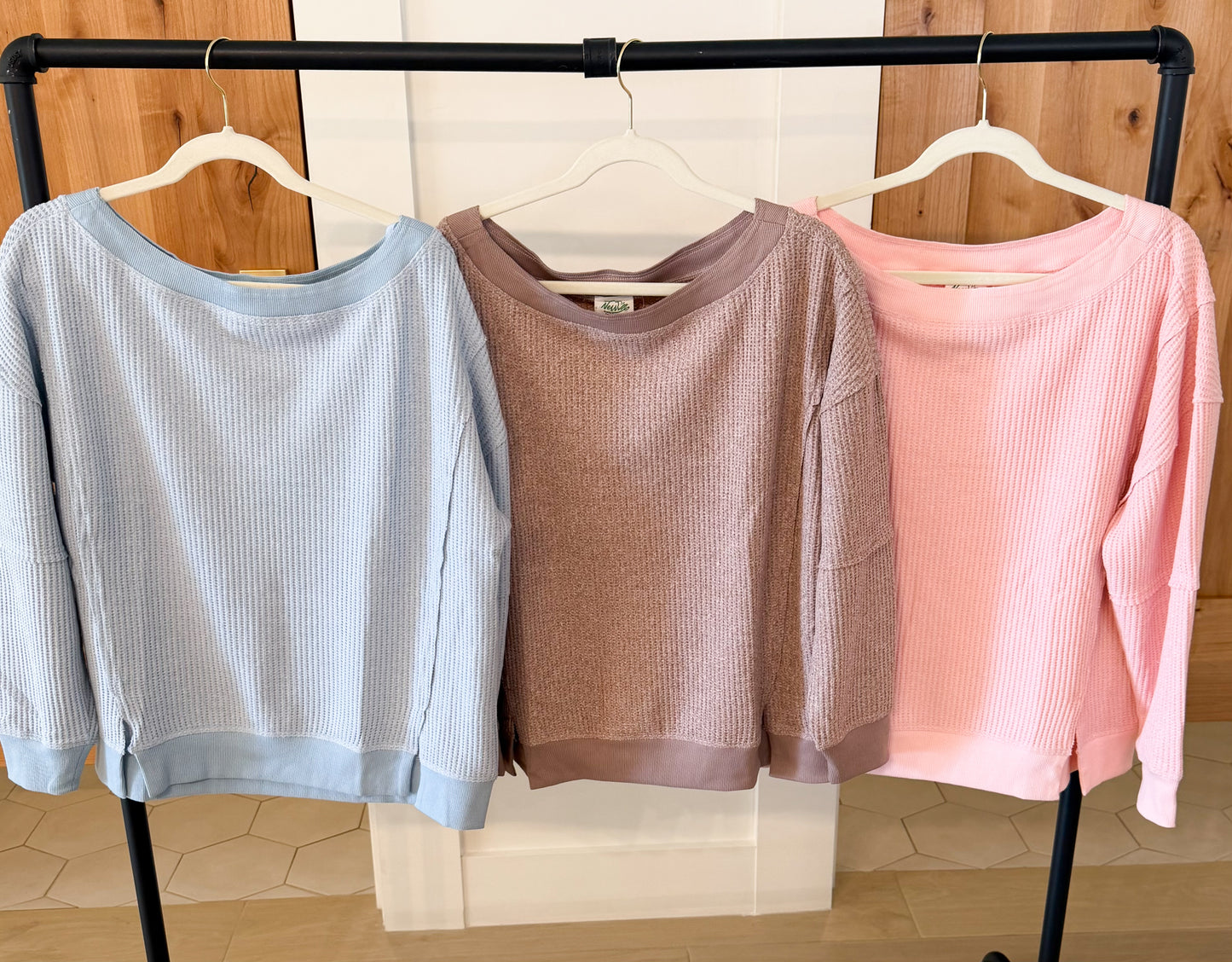 Boat Neck Waffle Knit Top, Multiple