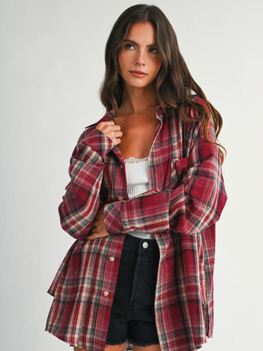 Abri Plaid Flannel Shirt, Rose