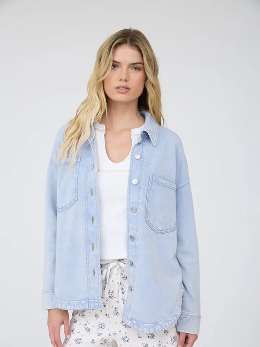 Acid Washed Collared Button Down Shacket