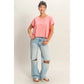 Acid Washed Cross Detail Open Back Top, Taffy