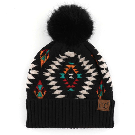 Aztec Pattern Beanie, Black